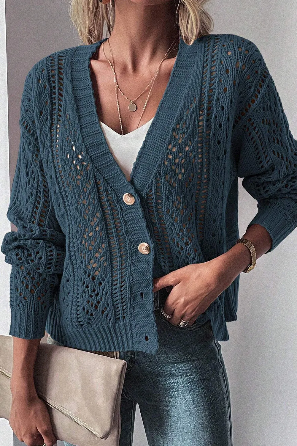 KaleaBoutique Open Knit Drop Shoulder Sweater Cardigan