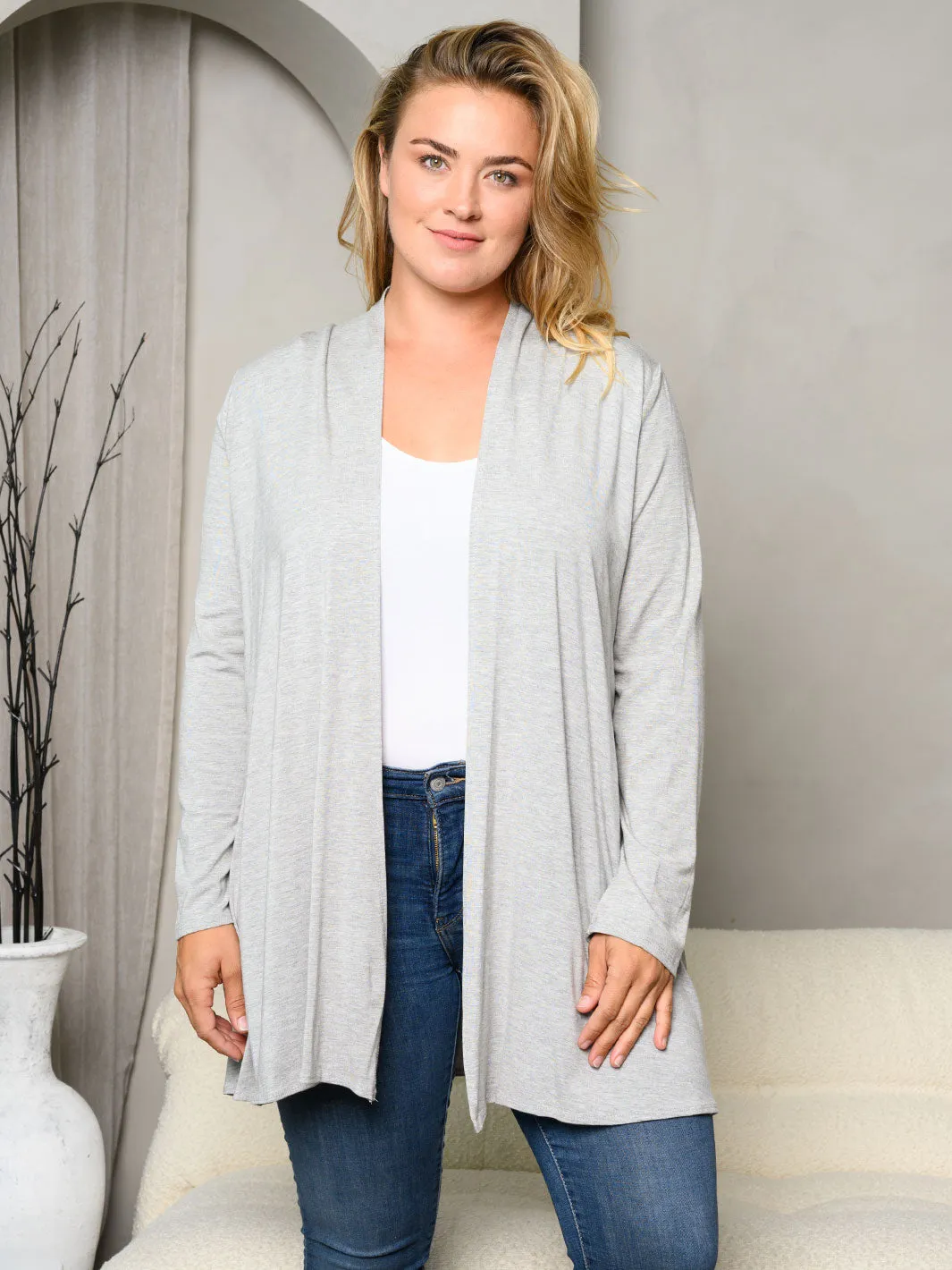 PLUS SIZE LONG SLEEVE OPEN CARDIGAN